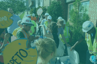 Group of construction workers protesting