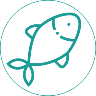 Teal fish icon with teal circle around it